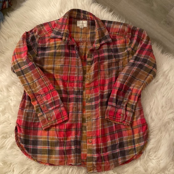 American eagle boyfriend fit flannel pink/ brown/blue 💗🦋🖤 - Picture 1 of 2